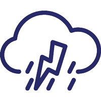 Icon of a cloud with a lightning bolt and rain, representing a thunderstorm or stormy weather.