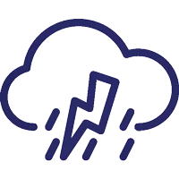Icon of a cloud with a lightning bolt and rain, representing a thunderstorm or stormy weather.